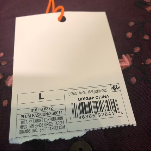 NWT Knox Rose Plum Purple Embroidered 3/4 Sleeve Half Button Shirt Size Large - Picture 8 of 12